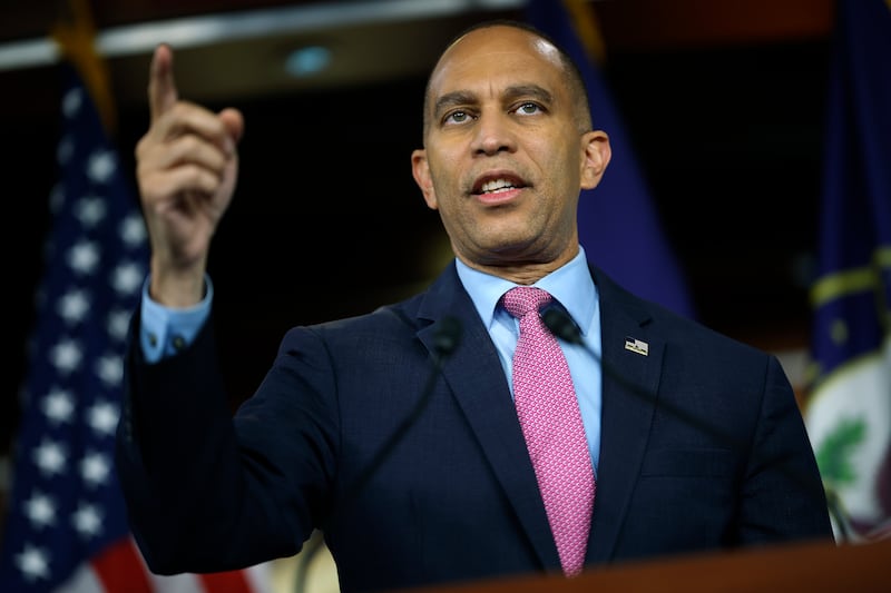 Hakeem Jeffries holds a news conference at the U.S. Capitol Building on October 3, 2025.