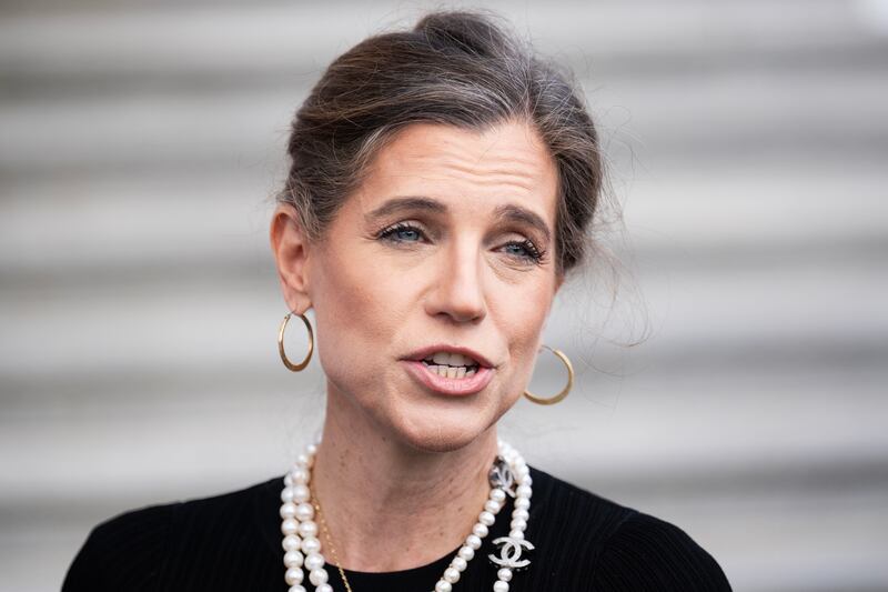 Rep. Nancy Mace talks with reporters outside the U.S. Capitol.