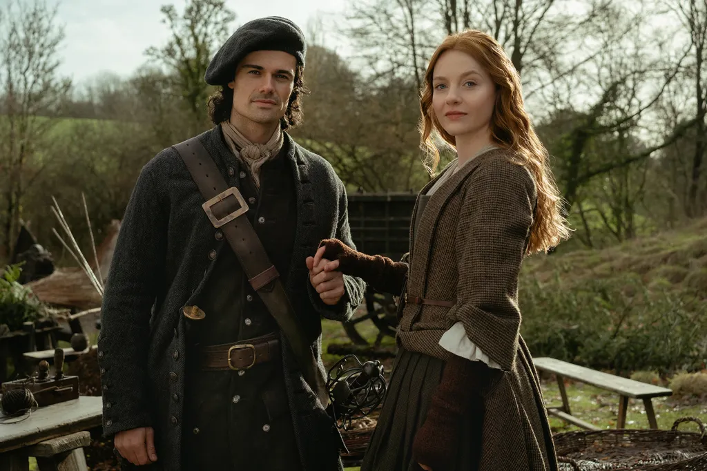 Brian Fraser (Jamie Roy) and Ellen MacKenzie (Harriet Slater) holding hands.