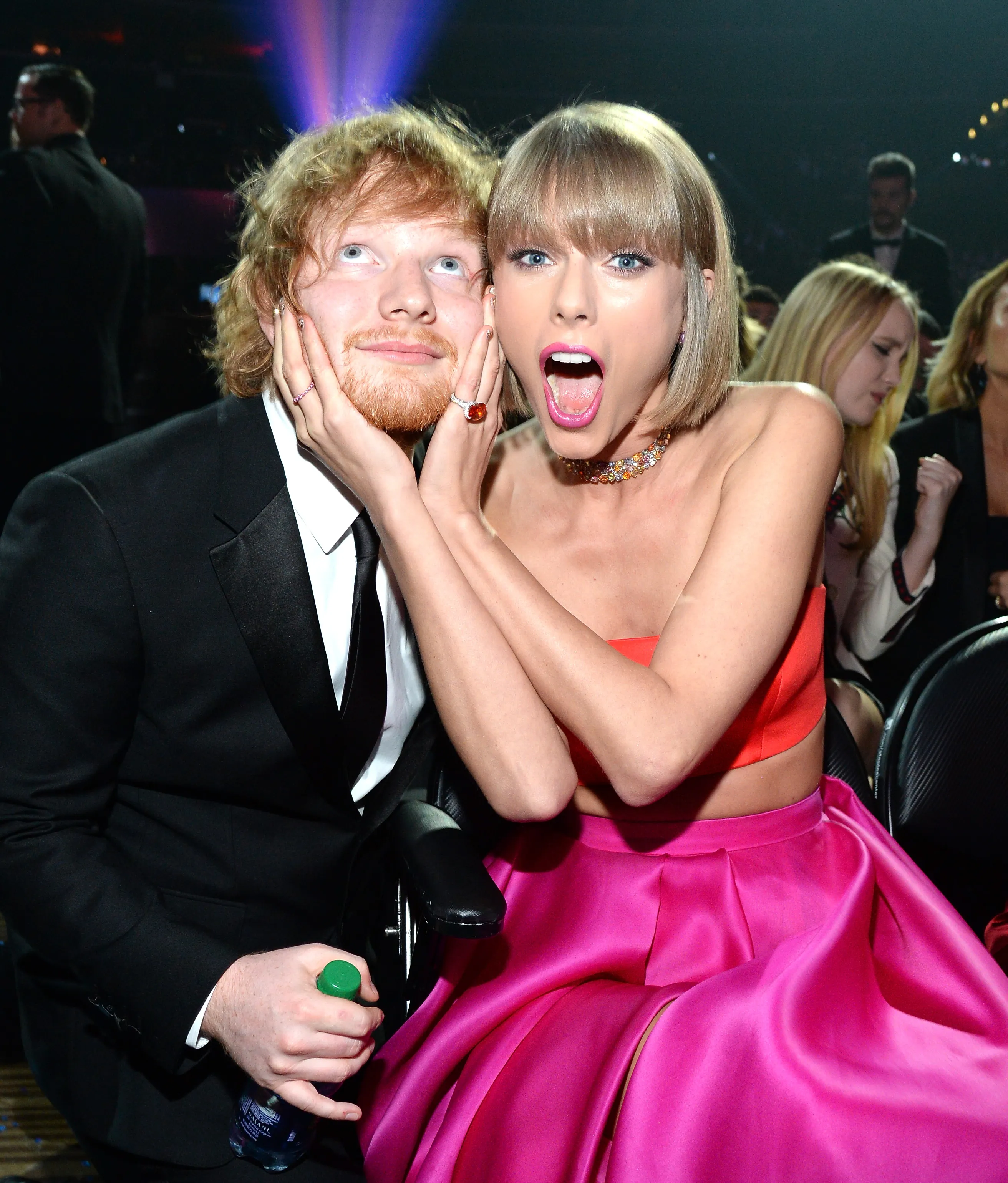 Ed Sheeran and Taylor Swift at the 58th GRAMMY Awards.