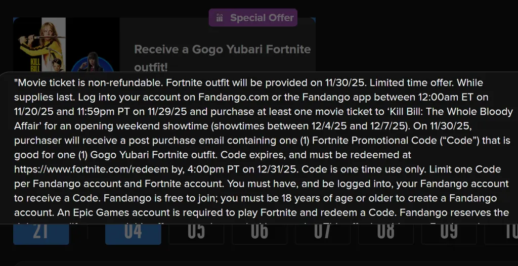 Fandango Kill Bill Fortnite Restrictions