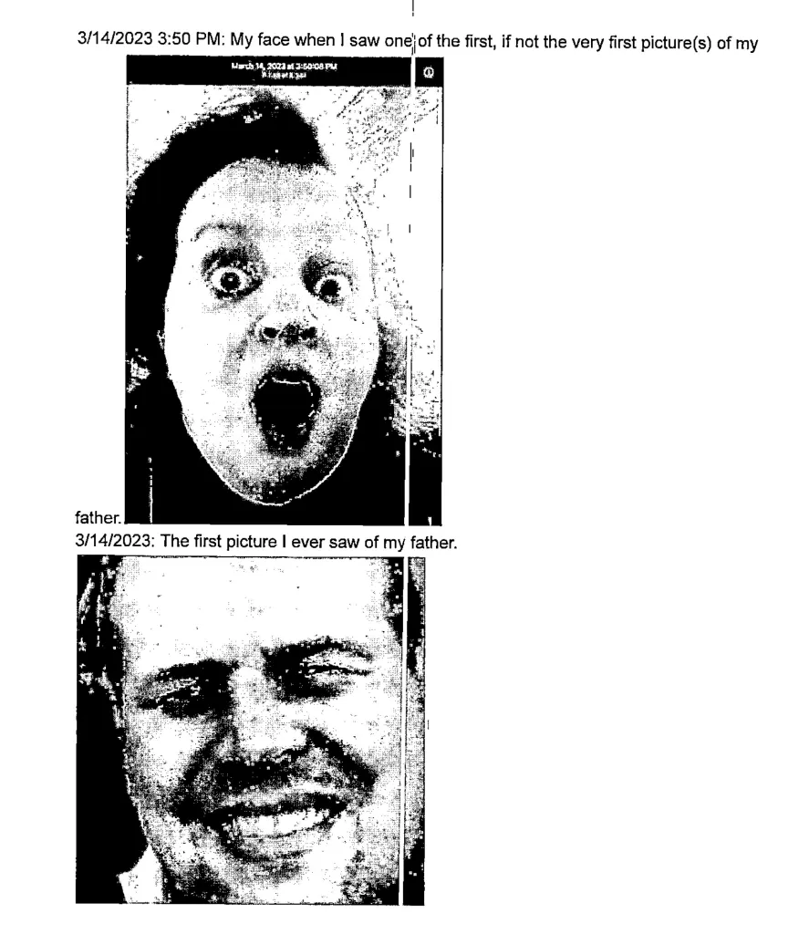 Collage of two black and white images: a wide-eyed woman with an open mouth, and a smiling man.