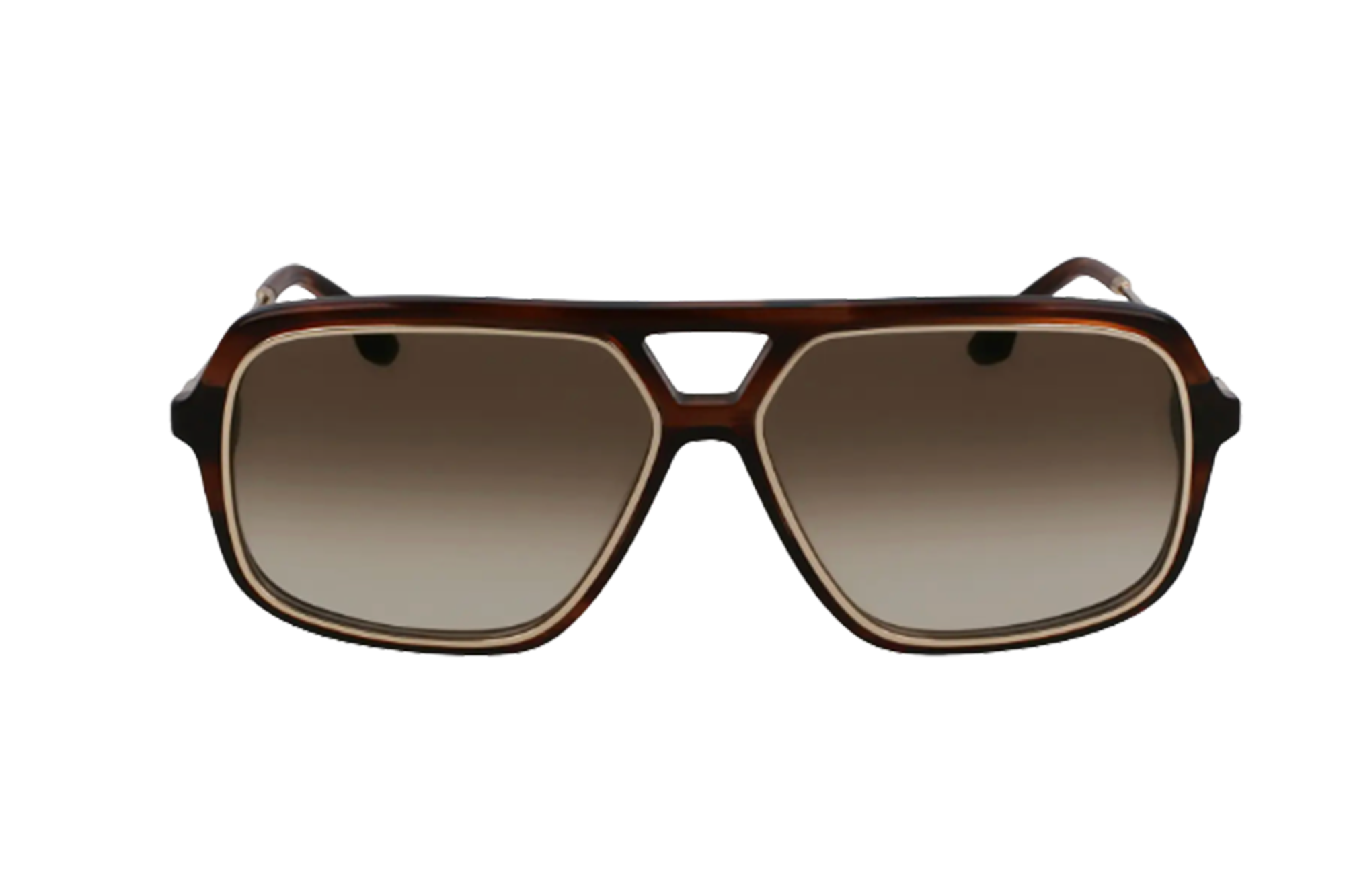 Aviator sunglasses with tortoise shell frames and brown gradient lenses.
