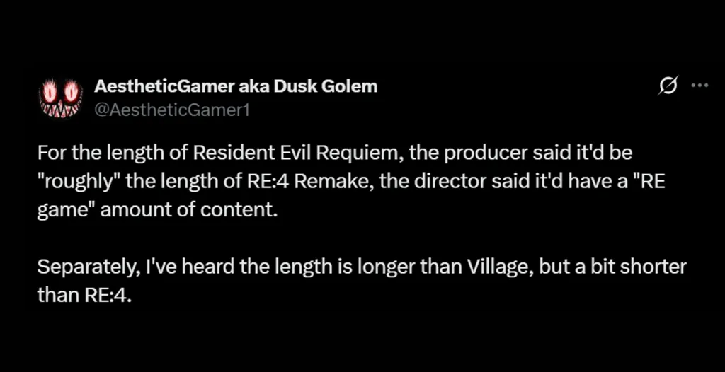 Resident Evil Requiem Length Leak 