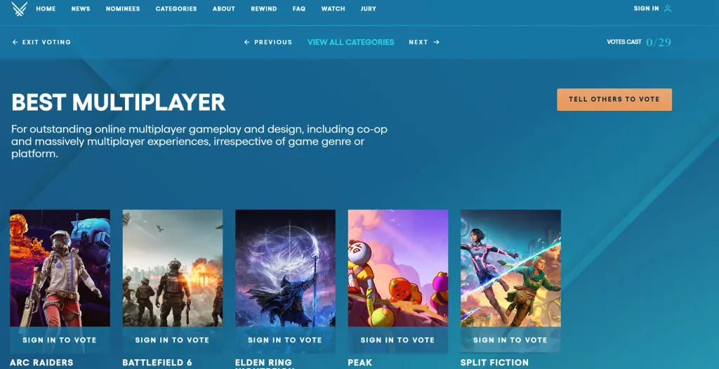 The Game Awards 2025 Arc Raiders Nomination