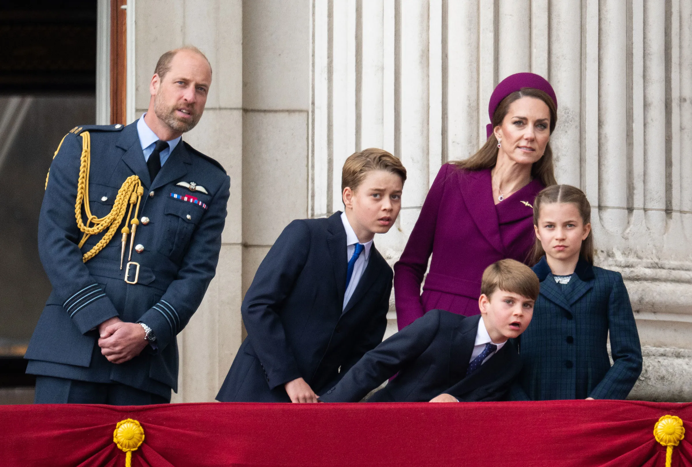 The Royal Family Watch Military Procession To Mark The 80th Anniversary Of VE Day