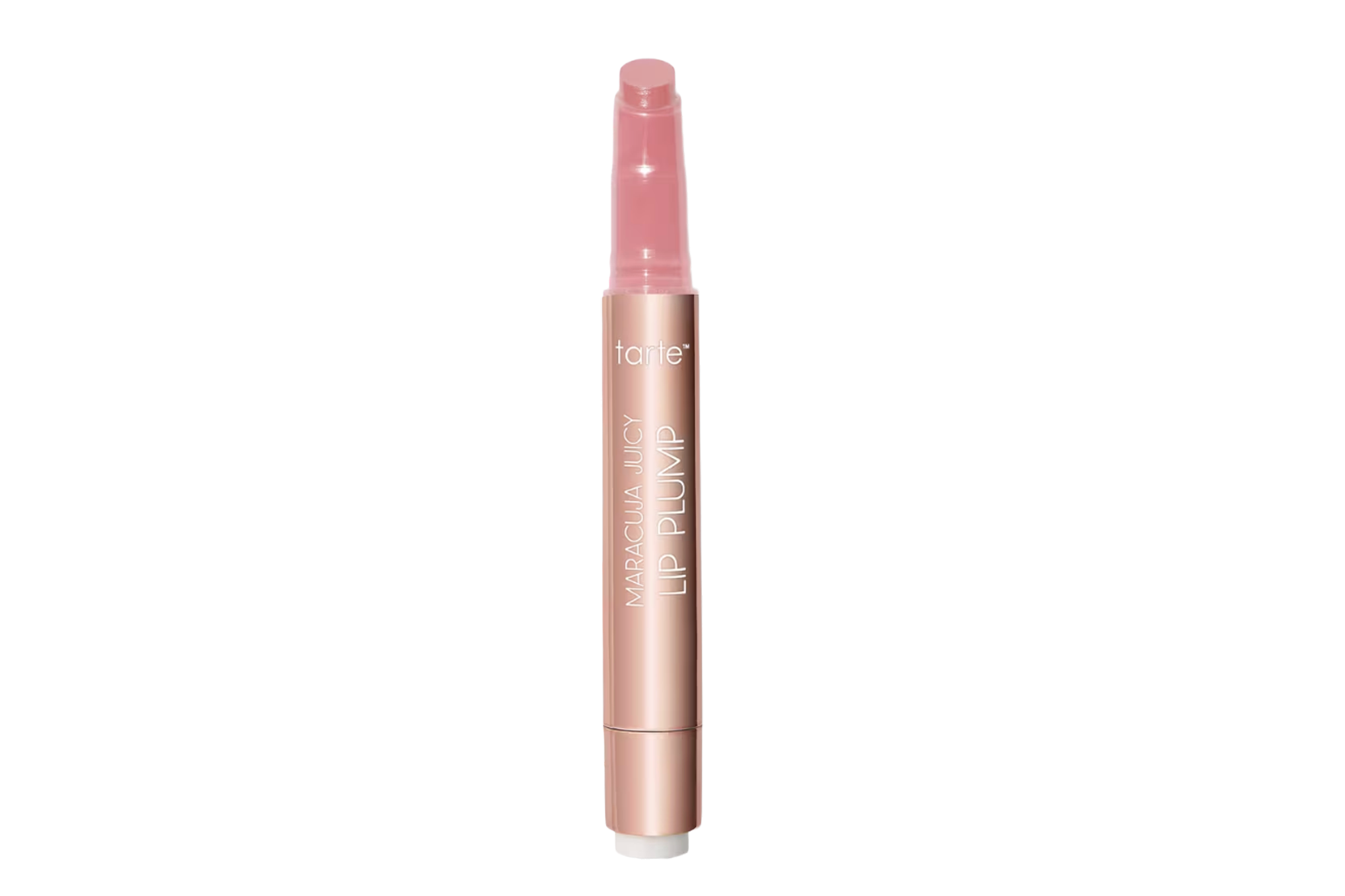 Tarte Maracuja Juicy Lip Plump in a rose gold tube with a light pink tip.