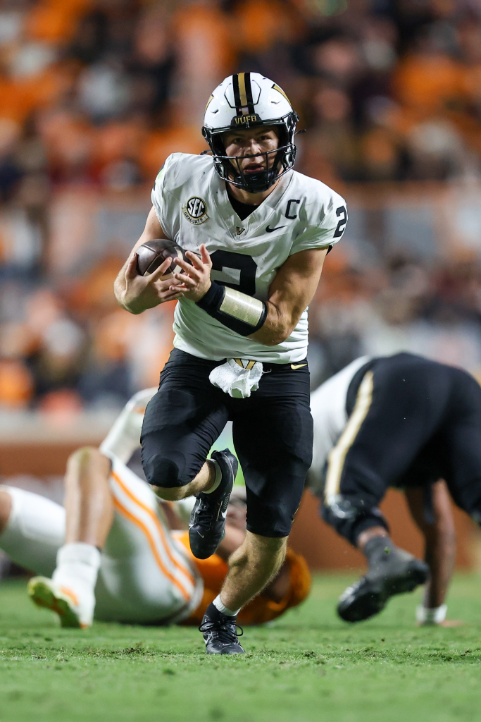 Diego Pavia runs the ball during the second half of a game against Tennessee.