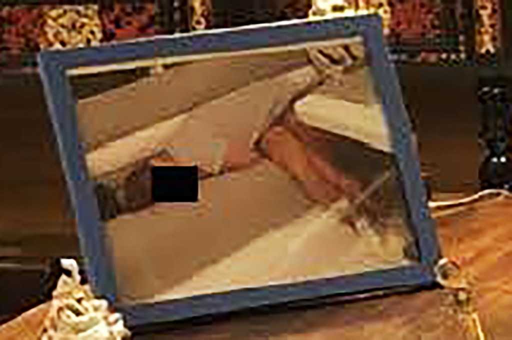 Blurred image of a framed photo from Jeffrey Epstein's estate.