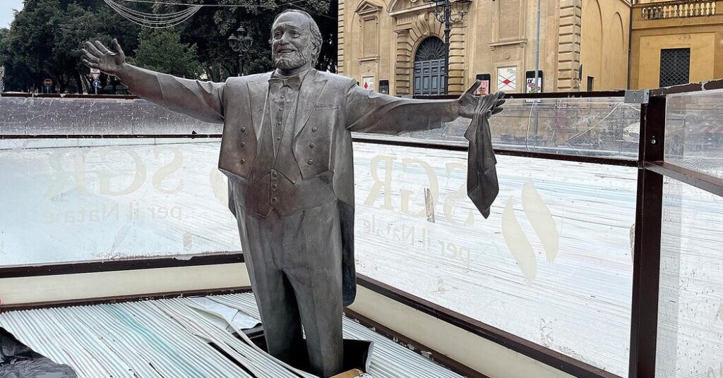 Whoops, the New Skating Rink Is Encroaching on Luciano Pavarotti