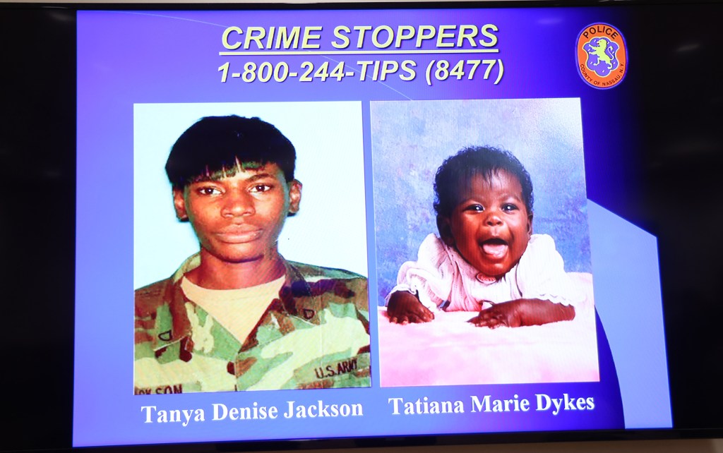 Nassau County police, Nassau County DA, and FBI holding a press conference at Nassau County Police Headquarters in Mineola, NY to announce the identity of Tanya Jackson, an Army Veteran, and her daughter Tatiana Dykes.