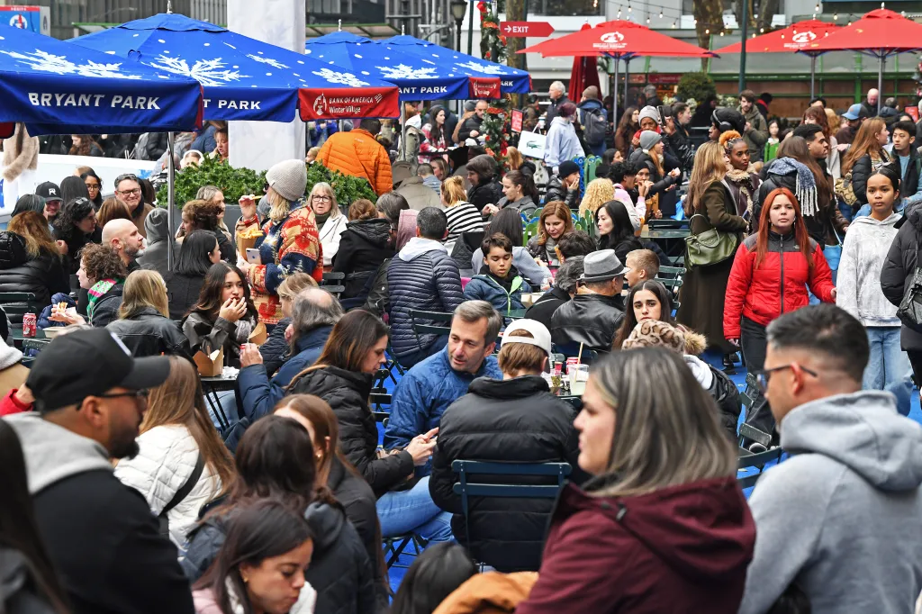 People at the Christmas market at Bryant Park.
