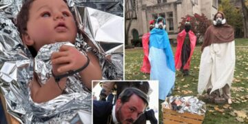 Illinois church faces criticism for Nativity scene showing baby Jesus zip-tied by ICE agents