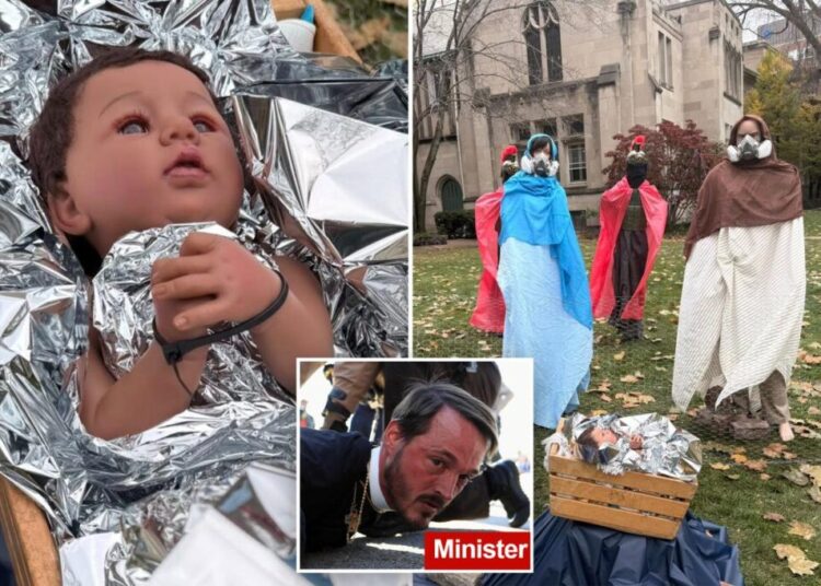 Illinois church faces criticism for Nativity scene showing baby Jesus zip-tied by ICE agents