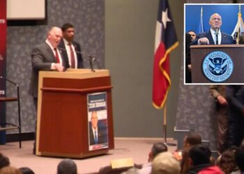 White House border czar Tom Homan erupts at heckler who calls him racist during TPUSA event speech
