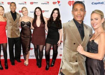 Newly engaged TJ Holmes and Amy Robach make rare red carpet appearance with daughters at Jingle Ball 2025