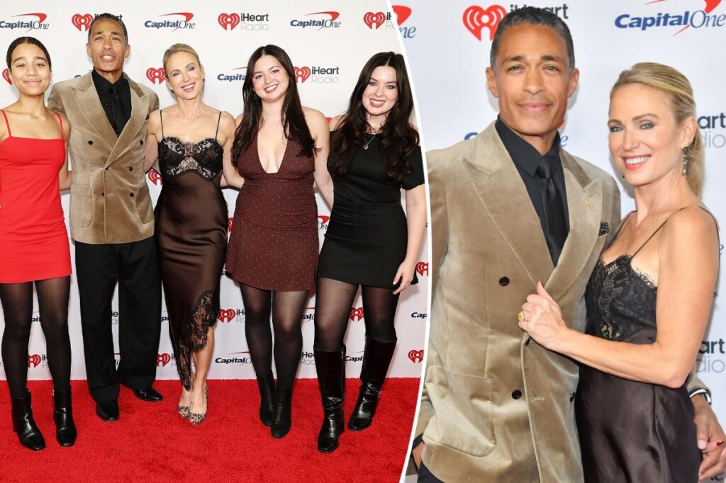 Newly engaged TJ Holmes and Amy Robach make rare red carpet appearance with daughters at Jingle Ball 2025