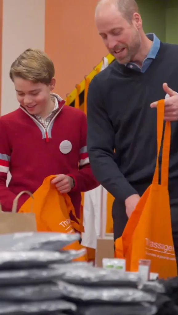 Prince William and Prince George pack meals for the charity residents.