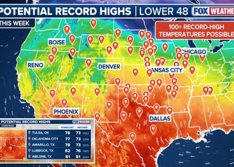 Above-average temperatures could bring record-warm Christmas to Lower 48 US states