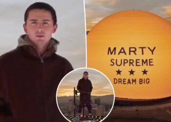 Timothée Chalamet appears on top of Las Vegas Sphere to promote ‘Marty Supreme’