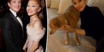 Ethan Slater shares ‘very merry’ photos of girlfriend Ariana Grande enjoying a cozy holiday at home