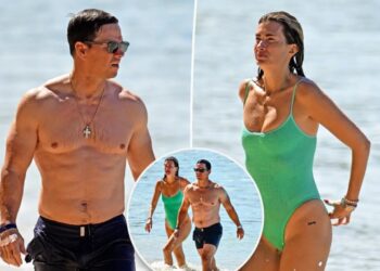 Ripped Mark Wahlberg and bikini-clad wife Rhea Durham hit the beach during Barbados vacation