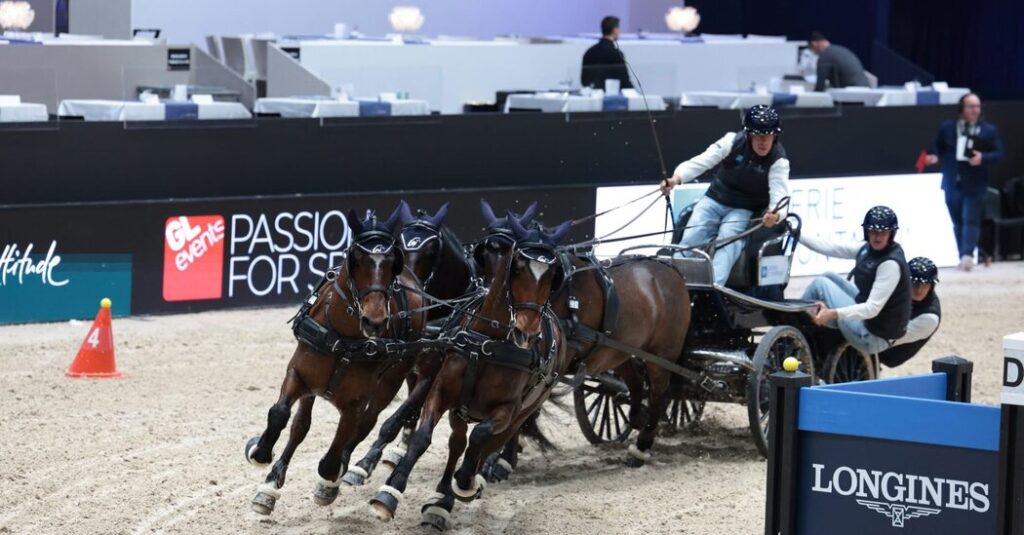 In the Sport of Driving, Four Horses Pull a Cart Around an Arena. Quickly.