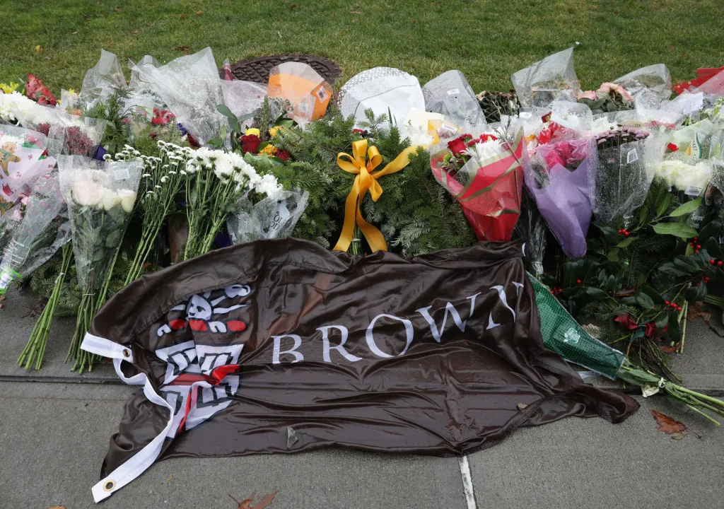 memroial of flowers at brown