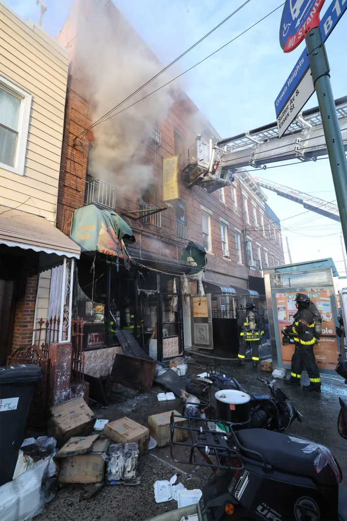 Firefighters respond to a building fire on Sutter Avenue and Essex Street in Crown Heights.
