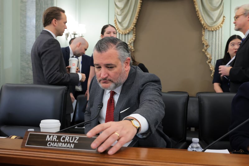Chairman Sen. Ted Cruz (R-TX) arrives for a hearing with the Senate Commerce, Science and Transportation Committee in the Russell Senate Office Building on Capitol Hill on December 3, 2025 in Washington, DC.