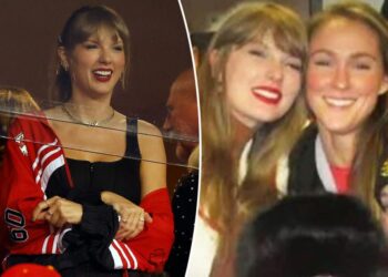 Taylor Swift adorably holds Kylie Kelce’s daughter at Chiefs vs. Chargers game during birthday weekend