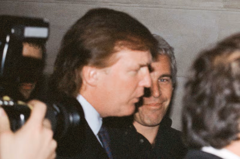 Businessman Donald Trump and financier Jeffrey Epstein attend a Victoria's Secret Angels event sponsored by Rogers & Cowan at the club Duvet on 21st Street in New York City, New York on April 9, 1997. (Photo by Thomas Concordia/Getty Images)