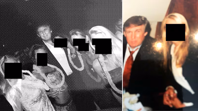 Donald Trump and women with their face's obscured