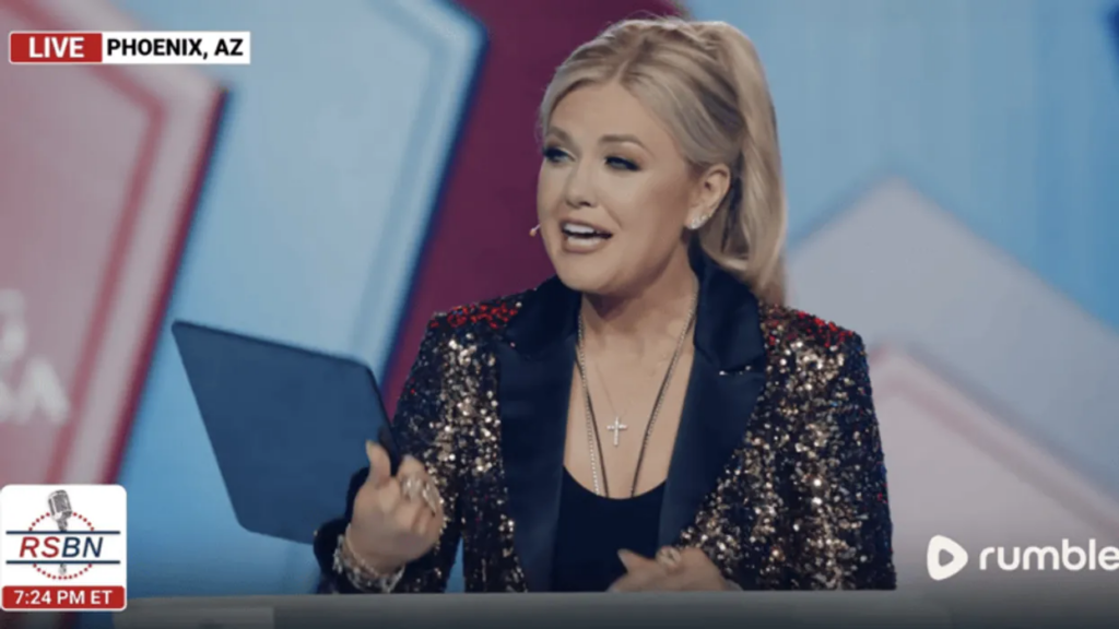 ‘Technical difficulty’ forces Erika Kirk to wing keynote speech at AmericaFest