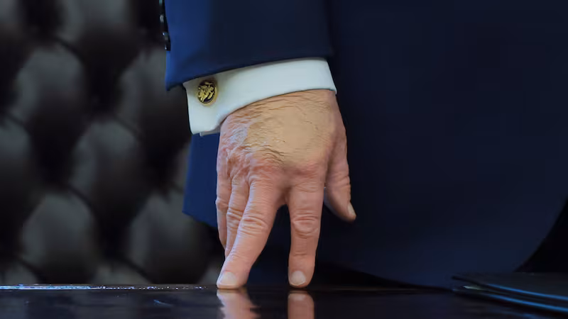 President Donald Trump speaks during a ceremony for the presentation of the Mexican Border Defense Medal in the Oval Office of the White House on December 15, 2025
