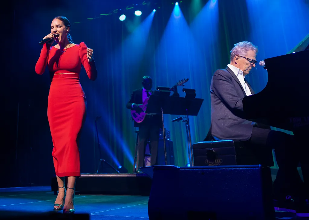 Katharine McPhee and David Foster performing during PNE Winter Fair in Vancouver in Dec. 2022