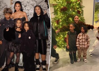Kim Kardashian finally gets all 4 kids in sweet Christmas snaps after failed attempts