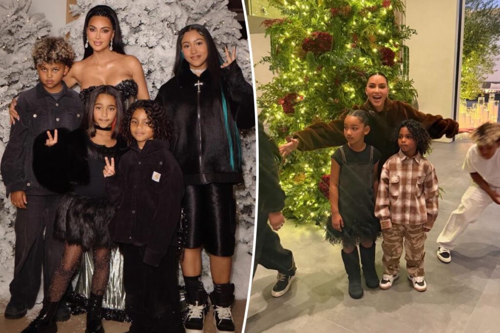 Kim Kardashian finally gets all 4 kids in sweet Christmas snaps after failed attempts