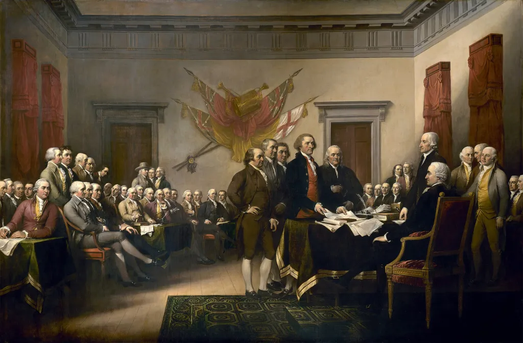 John Trumbull's painting depicting the Committee of Five presenting their draft of the Declaration of Independence to the Continental Congress on June 28, 1776.