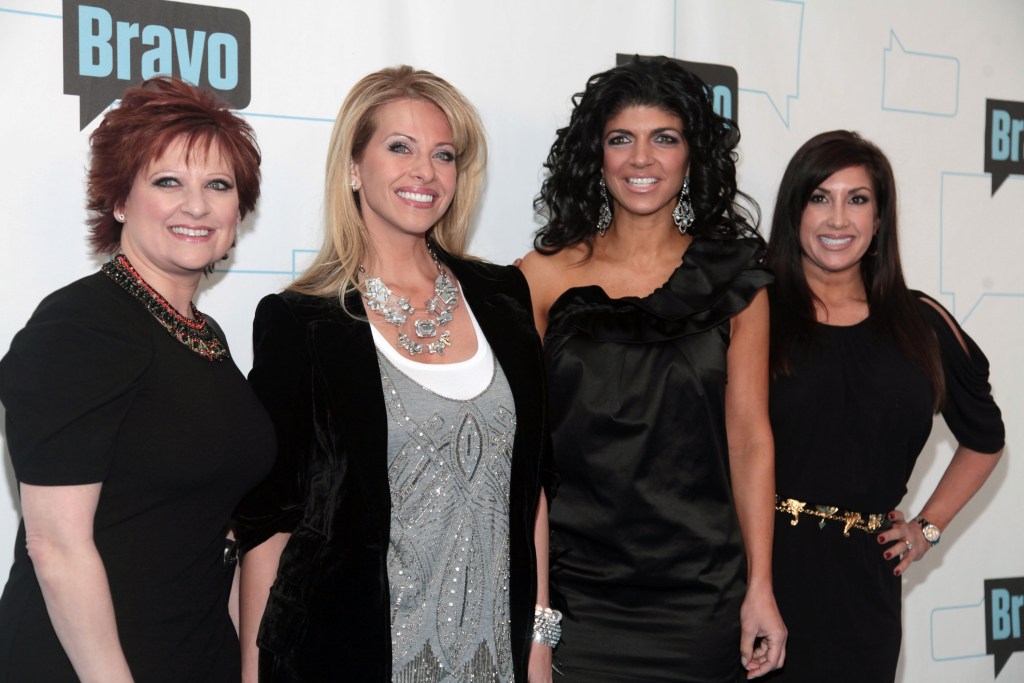 Caroline Manzo, Dina Manzo, Jacqueline Laurita and Teresa Giudice pose together at the Bravo 2010 Upfront Party.
