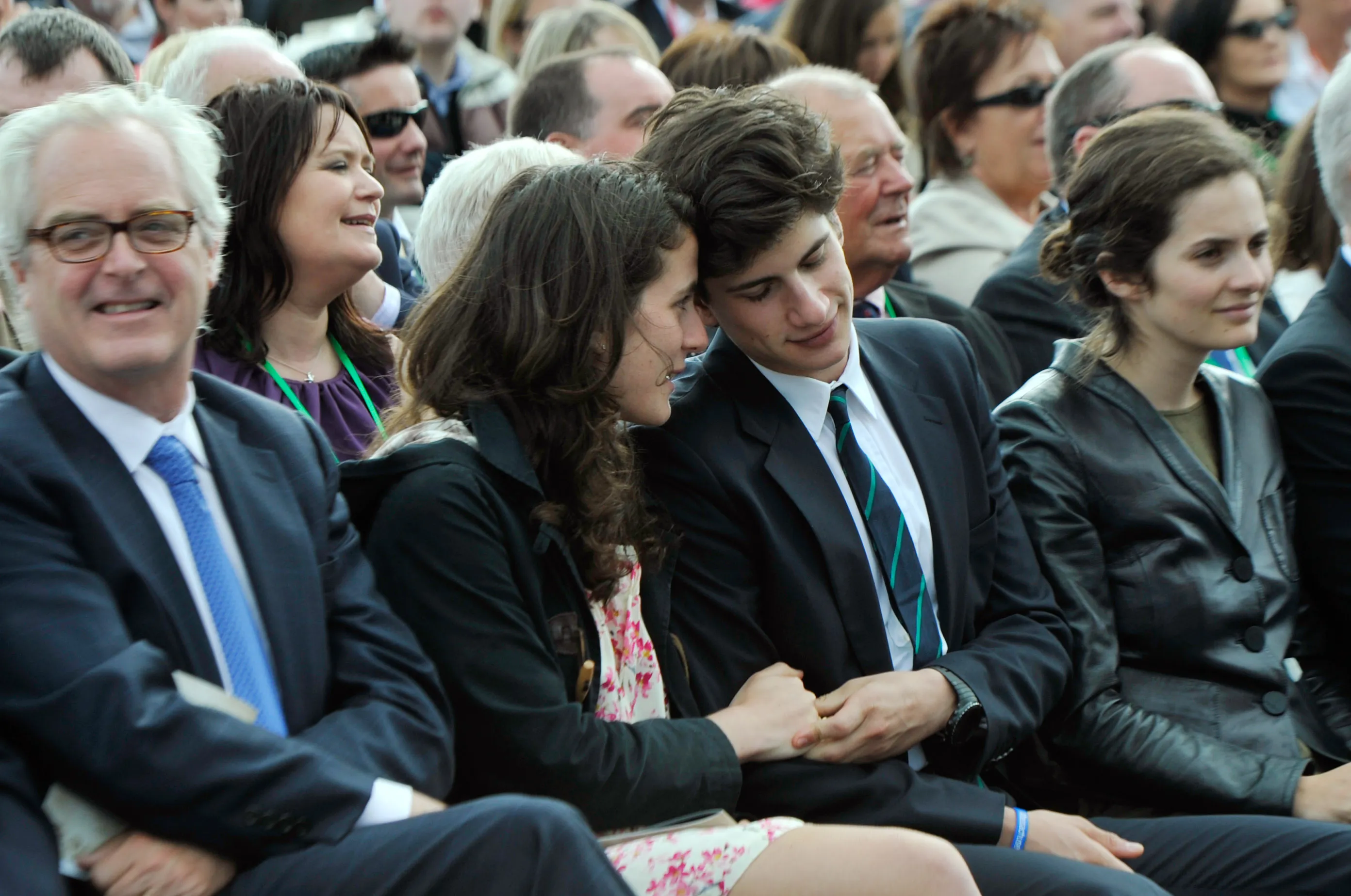 Tatiana Schlossberg and Jack Schlossberg holding hands at a ceremony in New Ross, Ireland.