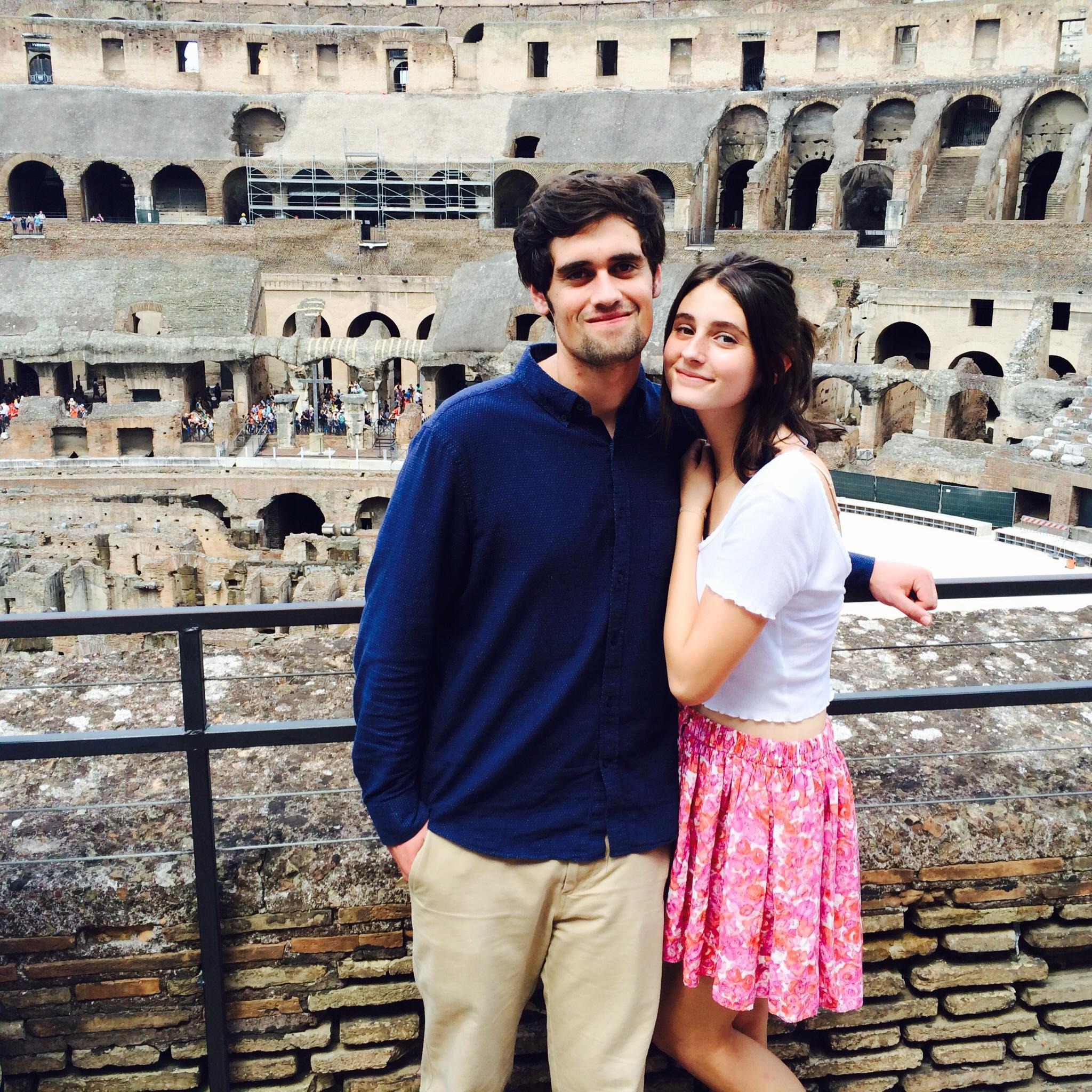 Nick Reiner and Romy in front of the Colosseum.