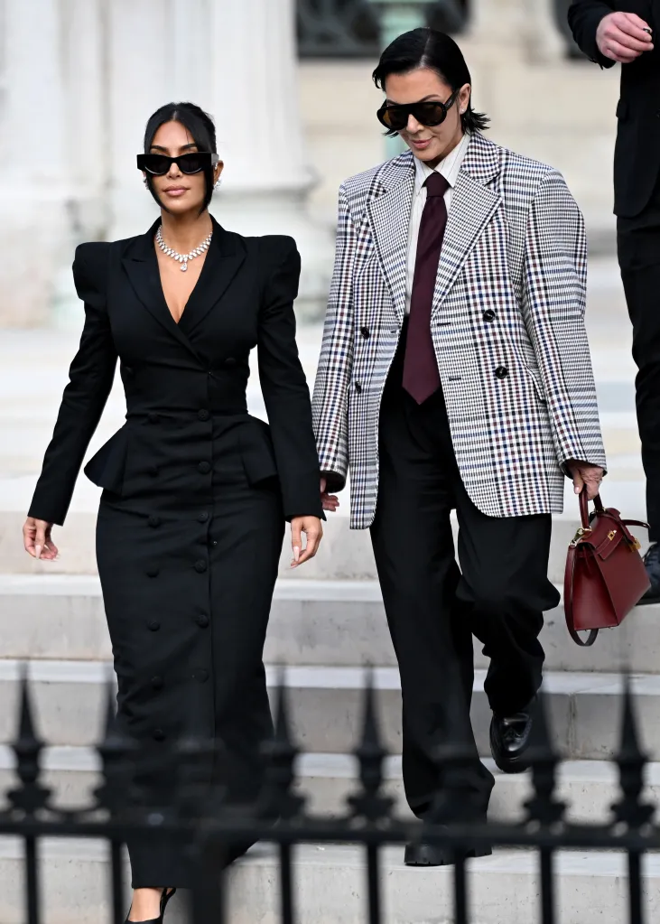 Kim Kardashian and Kris Jenner leaving court in Paris during the robbery trial