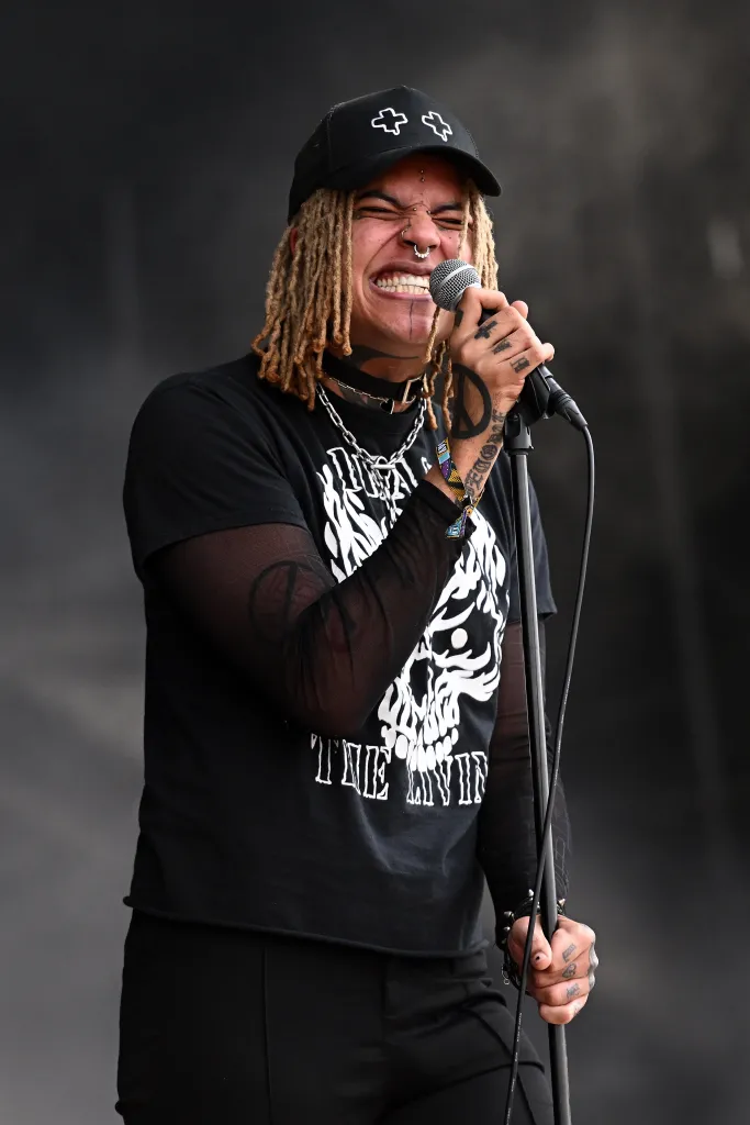 Poorstacy performing during Riot Fest 2022.