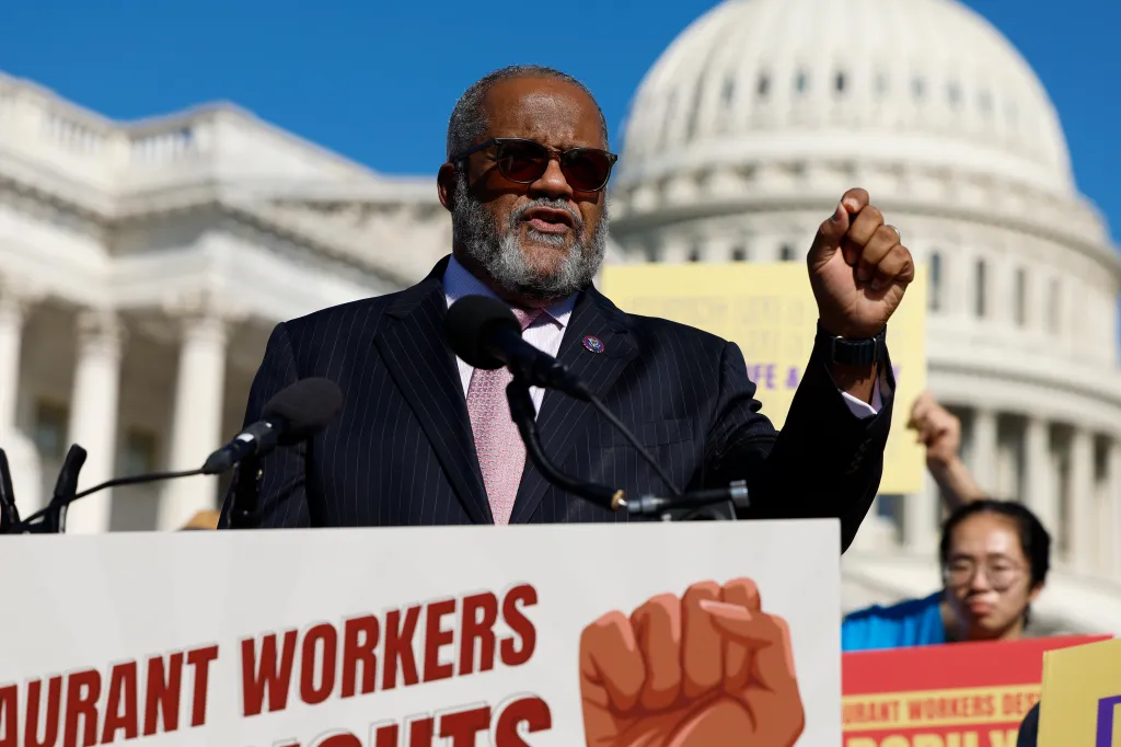 Rep. Troy Carter speaking at a news conference outside the U.S. Capitol Building.