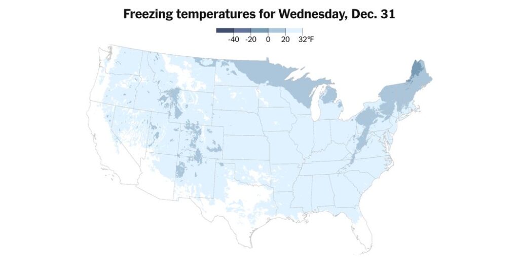 It’s Going to Be a Cold New Year’s Eve for Much of the U.S.