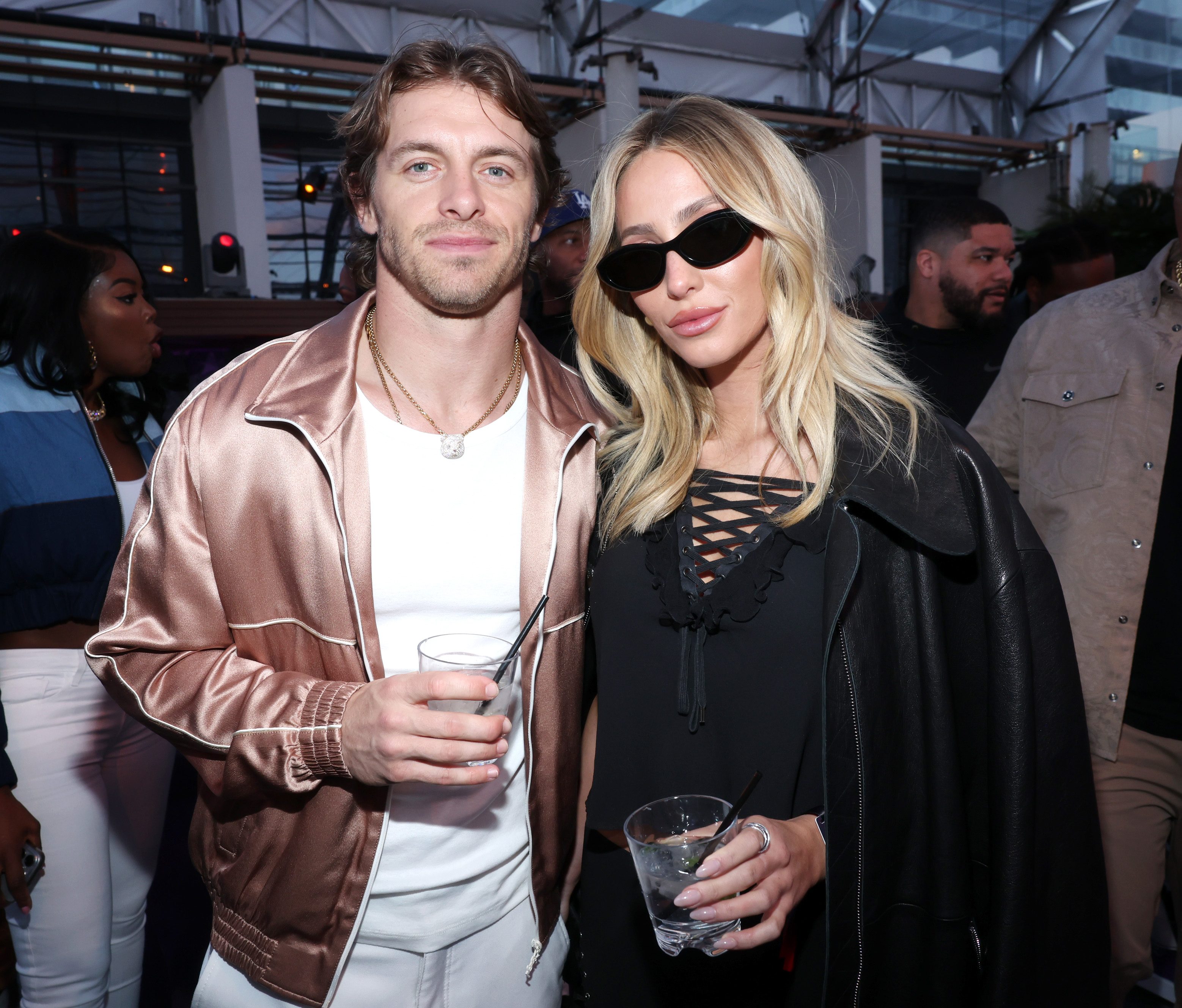 Braxton Berrios and Alix Earle at Michael Rubin’s 2024 Fanatics Super Bowl Party.