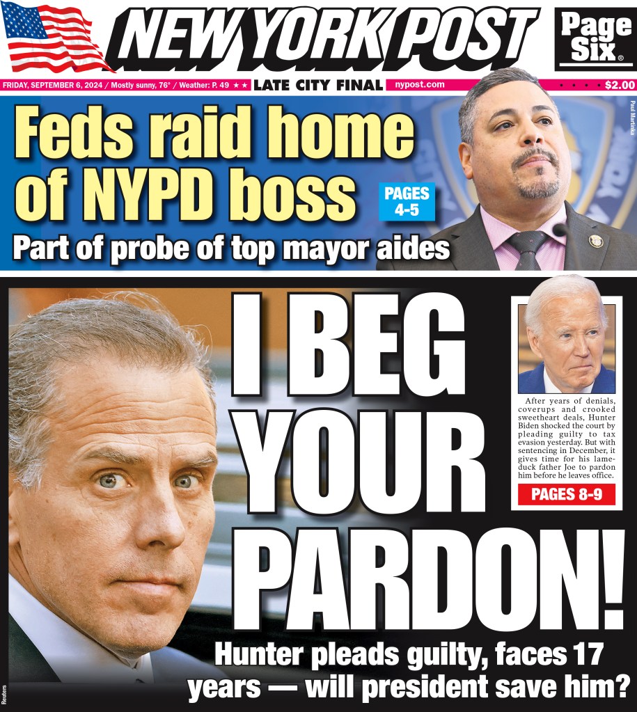 Front page of the New York Post with headlines 