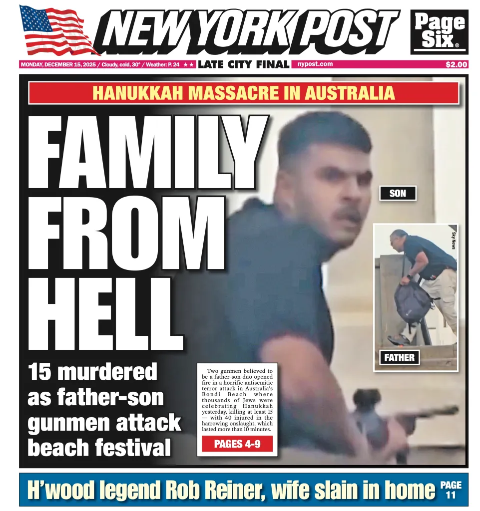 New York Post cover for Monday, December 15, 2025. 