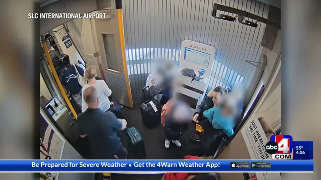 Footage of Elleshia Seymour boarding a Delta flight at Salt Lake City International Airport with her four children.